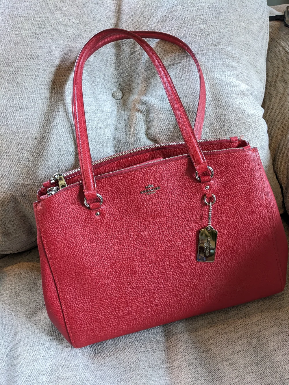 Coach Red Leather Satchel with Tag and Dual Handles